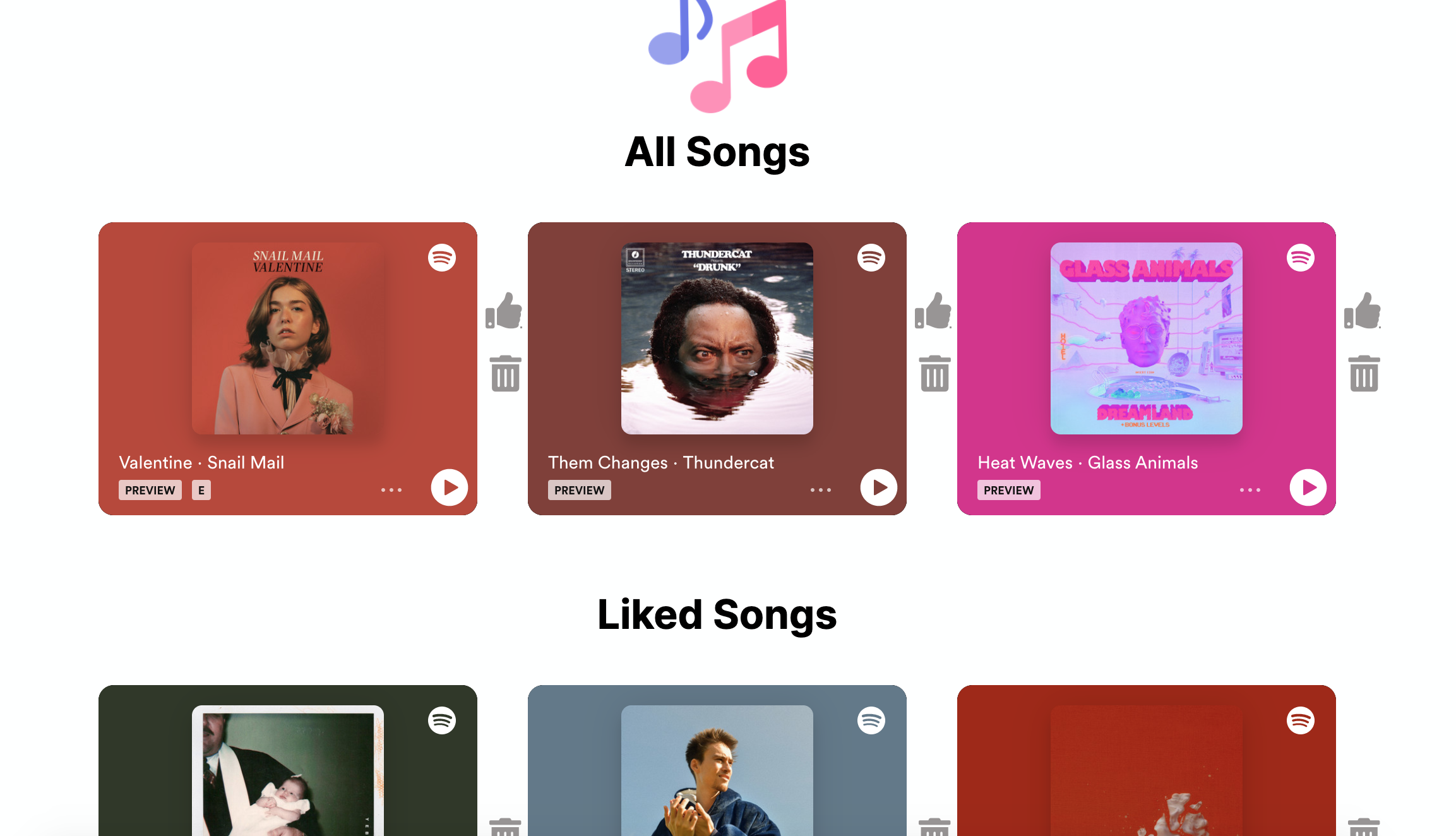 Thumbnail from music rating site, images of spotify embeds and music notes